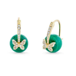 Gold & Diamond Butterfly Malachite Earrings