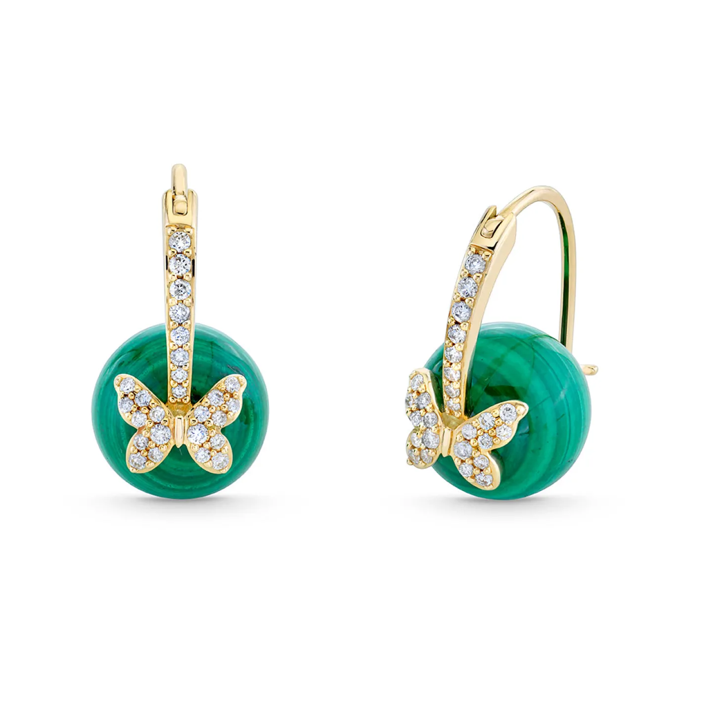Gold & Diamond Butterfly Malachite Earrings