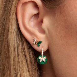 Gold & Diamond Butterfly Malachite Earrings
