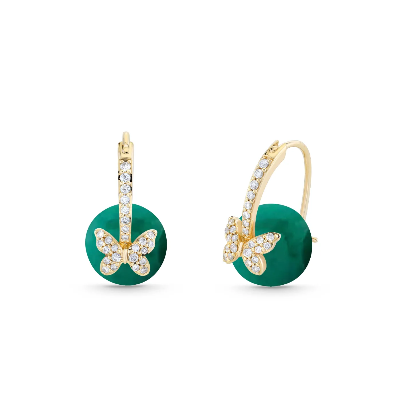 Gold & Diamond Butterfly Malachite Earrings