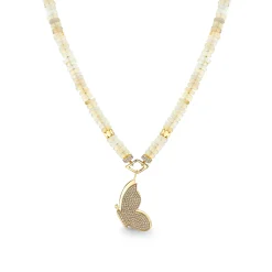 Gold & Diamond Butterfly Opal Necklace