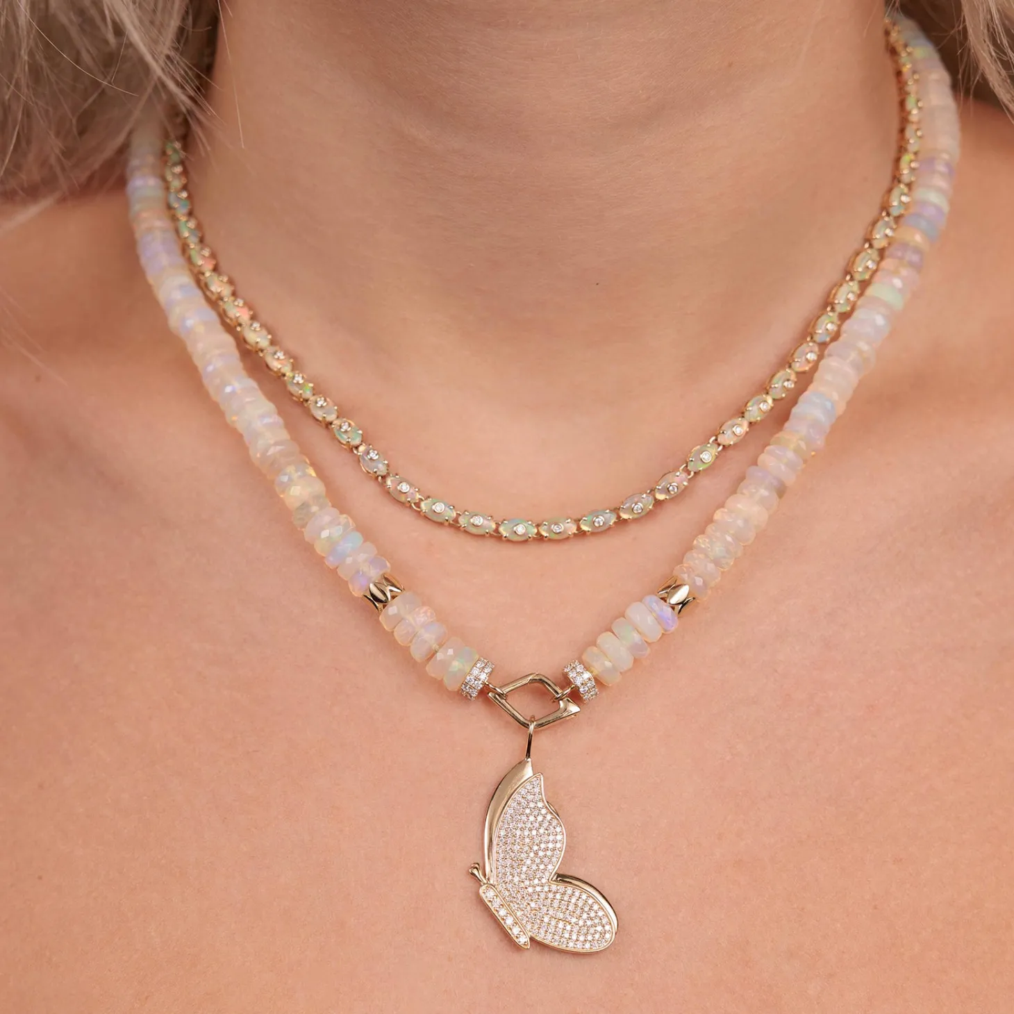 Gold & Diamond Butterfly Opal Necklace