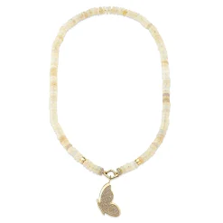 Gold & Diamond Butterfly Opal Necklace