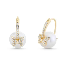 Gold & Diamond Butterfly Pearl Earrings