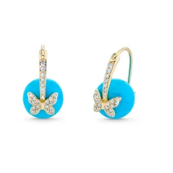 Gold & Diamond Butterfly Turquoise Earrings