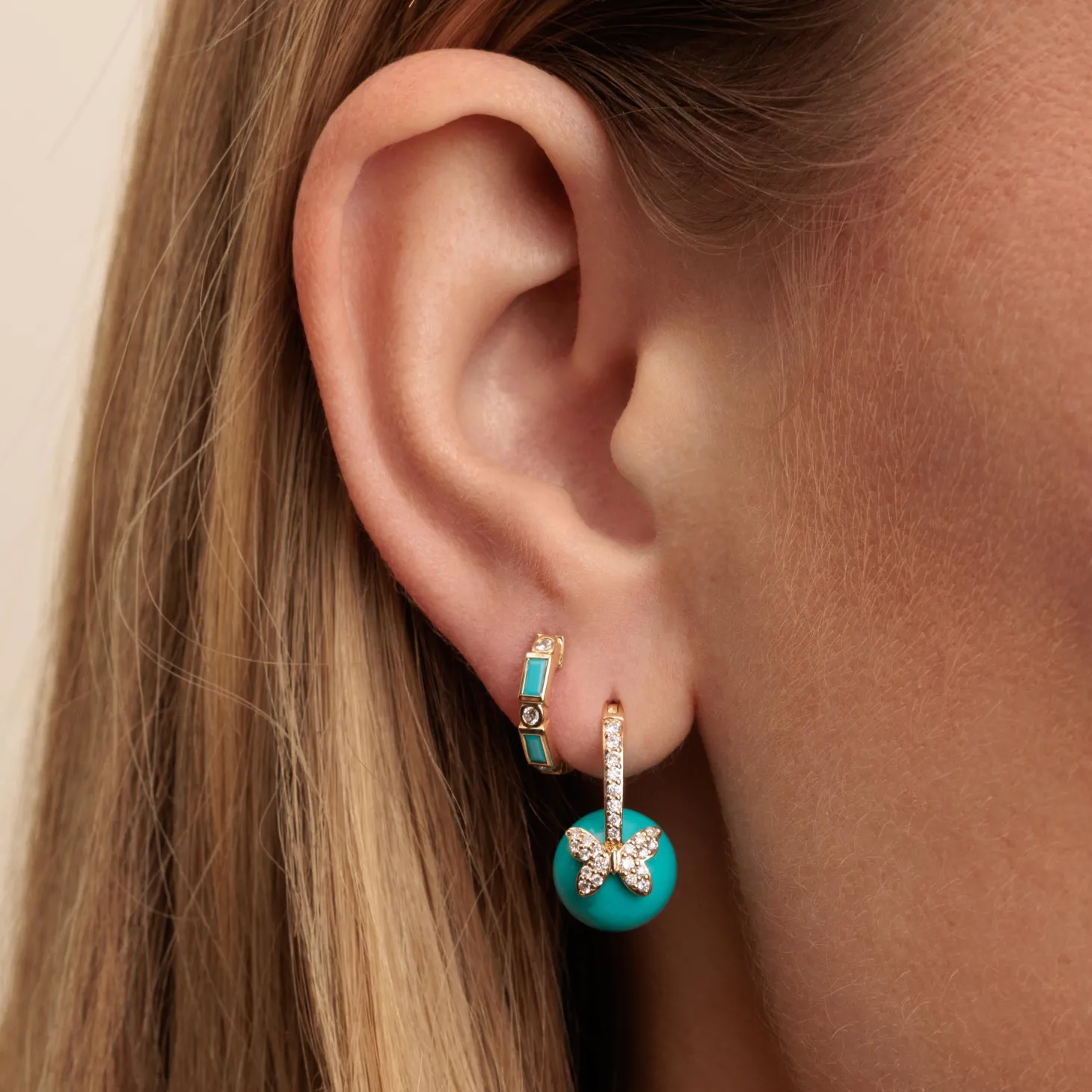 Gold & Diamond Butterfly Turquoise Earrings