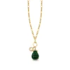 Gold & Diamond Carved Malachite Buddha and Lucky Coin Charm Necklace