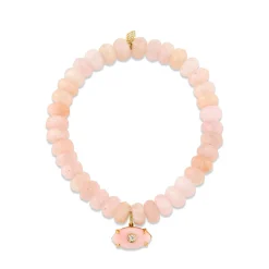 Gold & Diamond Carved Pink Opal Eye on Morganite