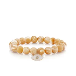 Gold & Diamond Carved Stone Eye on Tan Mother of Pearl