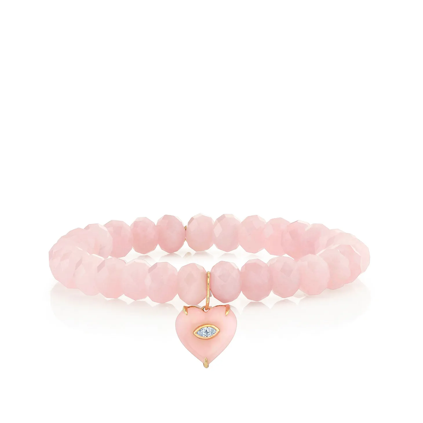 Gold & Diamond Carved Stone Heart on Rose Quartz