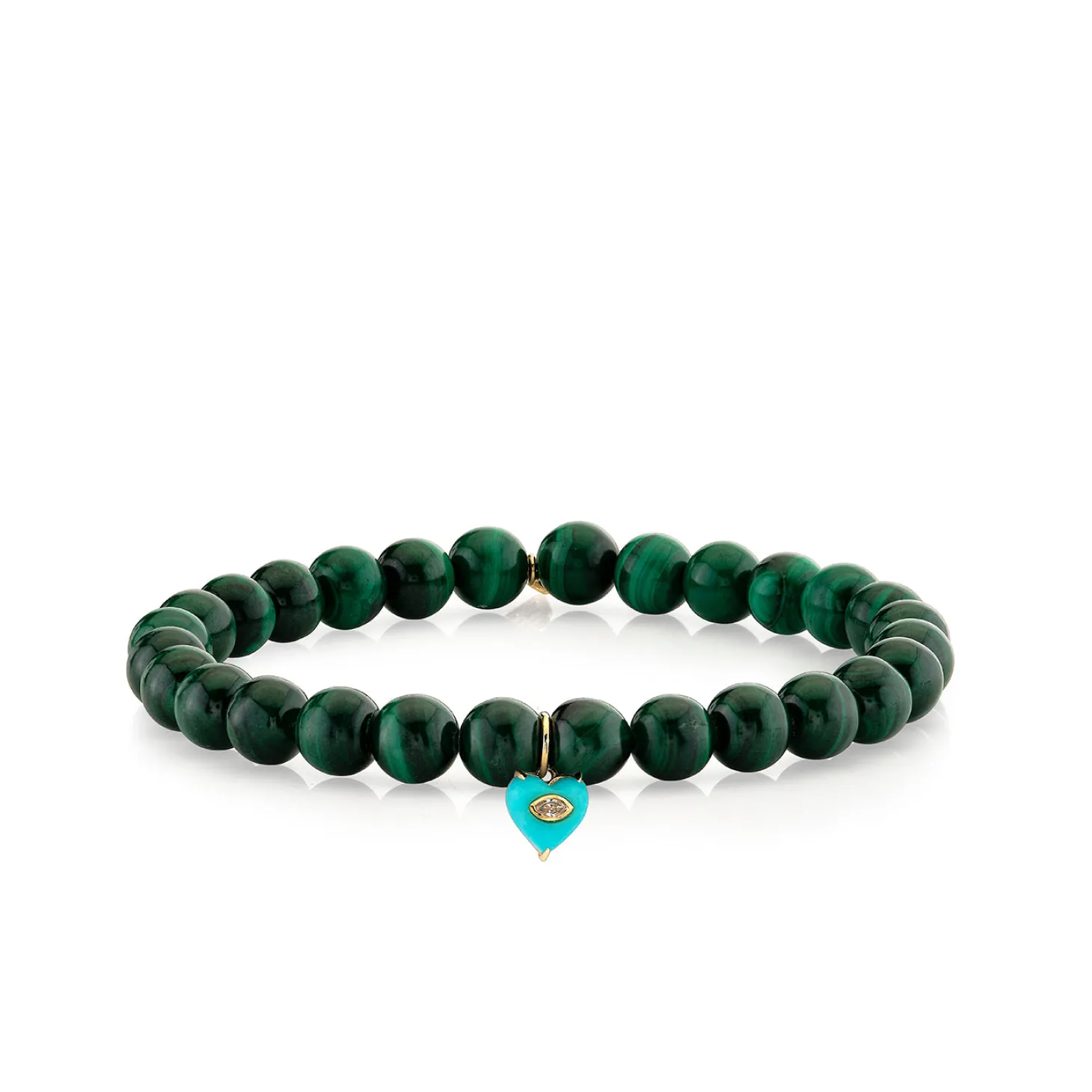 Gold & Diamond Carved Stone Heart on Malachite