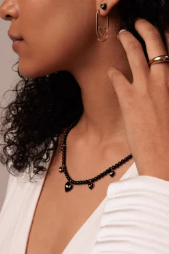 Gold & Diamond Carved Stone Heart Onyx Necklace