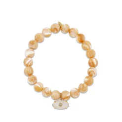 Gold & Diamond Carved Stone Eye on Tan Mother of Pearl