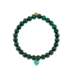 Gold & Diamond Carved Stone Heart on Malachite