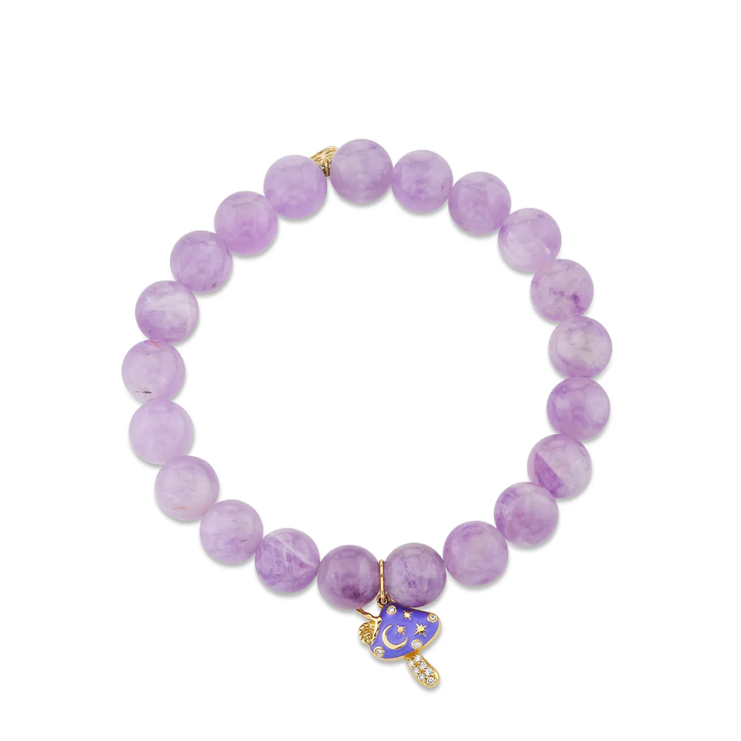 Gold & Diamond Celestial Enamel Mushroom on Lavender Amethyst