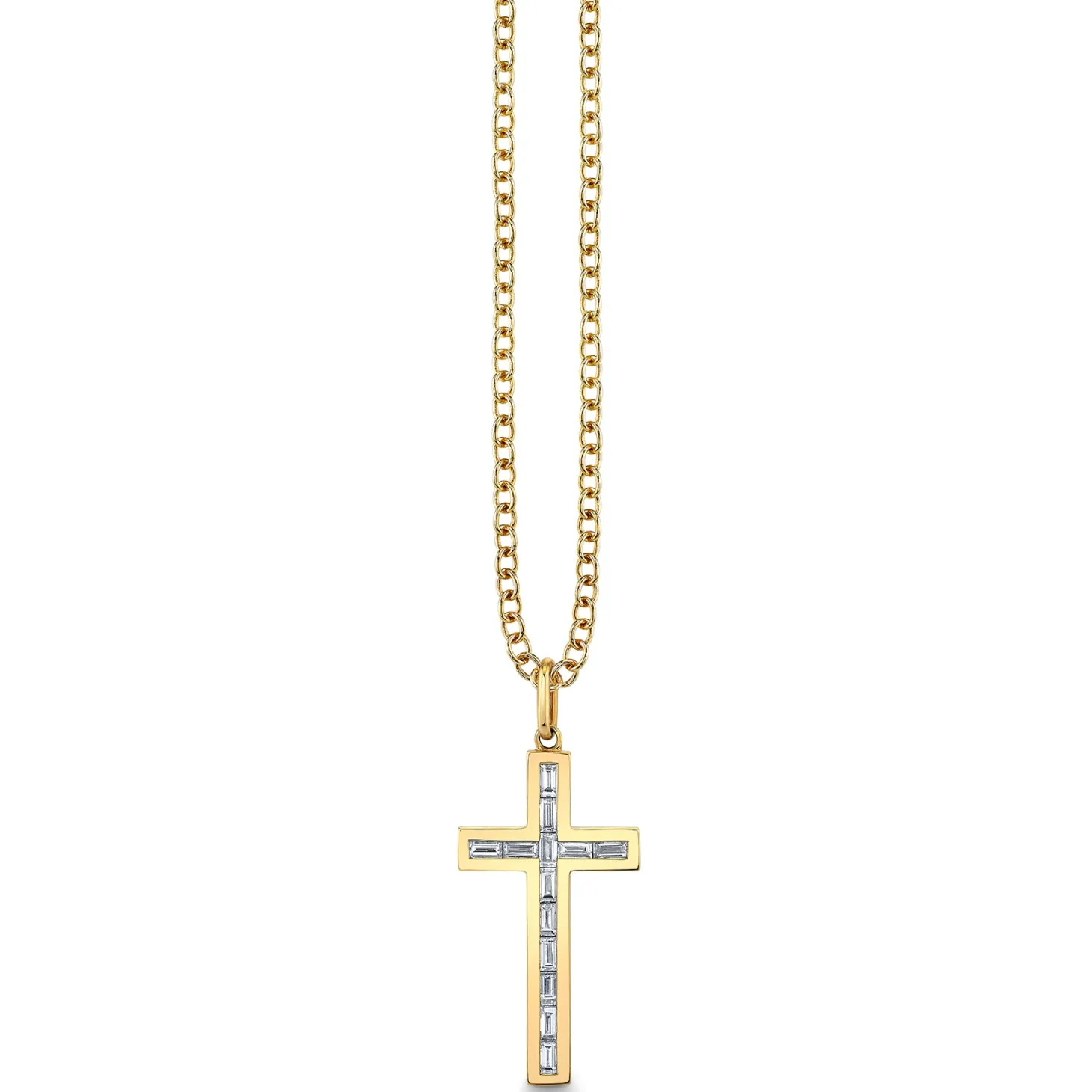 Gold & Diamond Channel Set Baguette Cross Charm