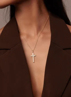 Gold & Diamond Channel Set Baguette Cross Charm