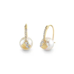 Gold & Diamond Clam Shell Pearl Earrings
