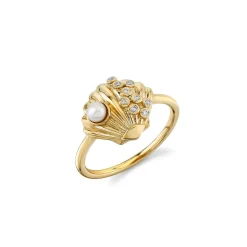 Gold & Diamond Clam Shell Ring