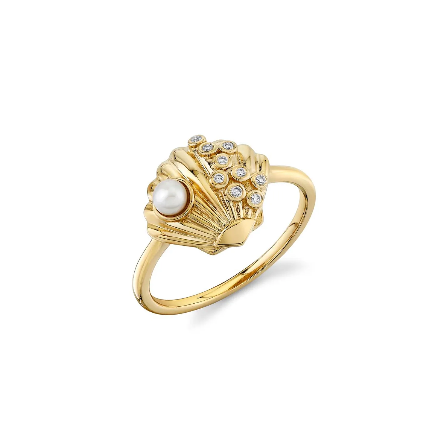 Gold & Diamond Clam Shell Ring
