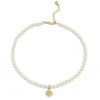 Gold & Diamond Clam Shell Anklet on Fresh Water Pearls