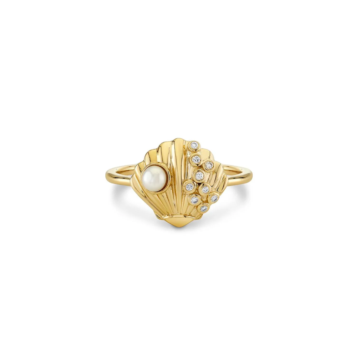 Gold & Diamond Clam Shell Ring
