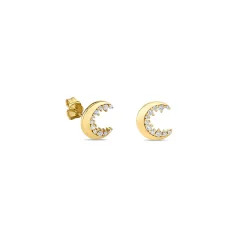 Gold & Diamond Cocktail Crescent Moon Stud