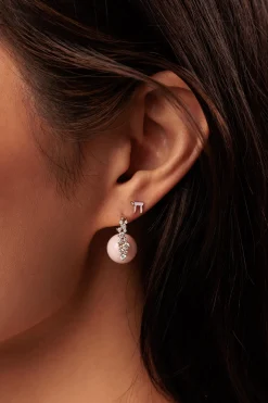 Gold & Diamond Cocktail Pink Opal Earrings