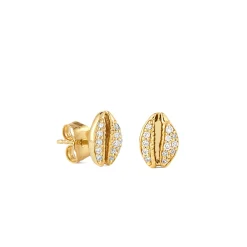 Gold & Diamond Cowrie Shell Stud
