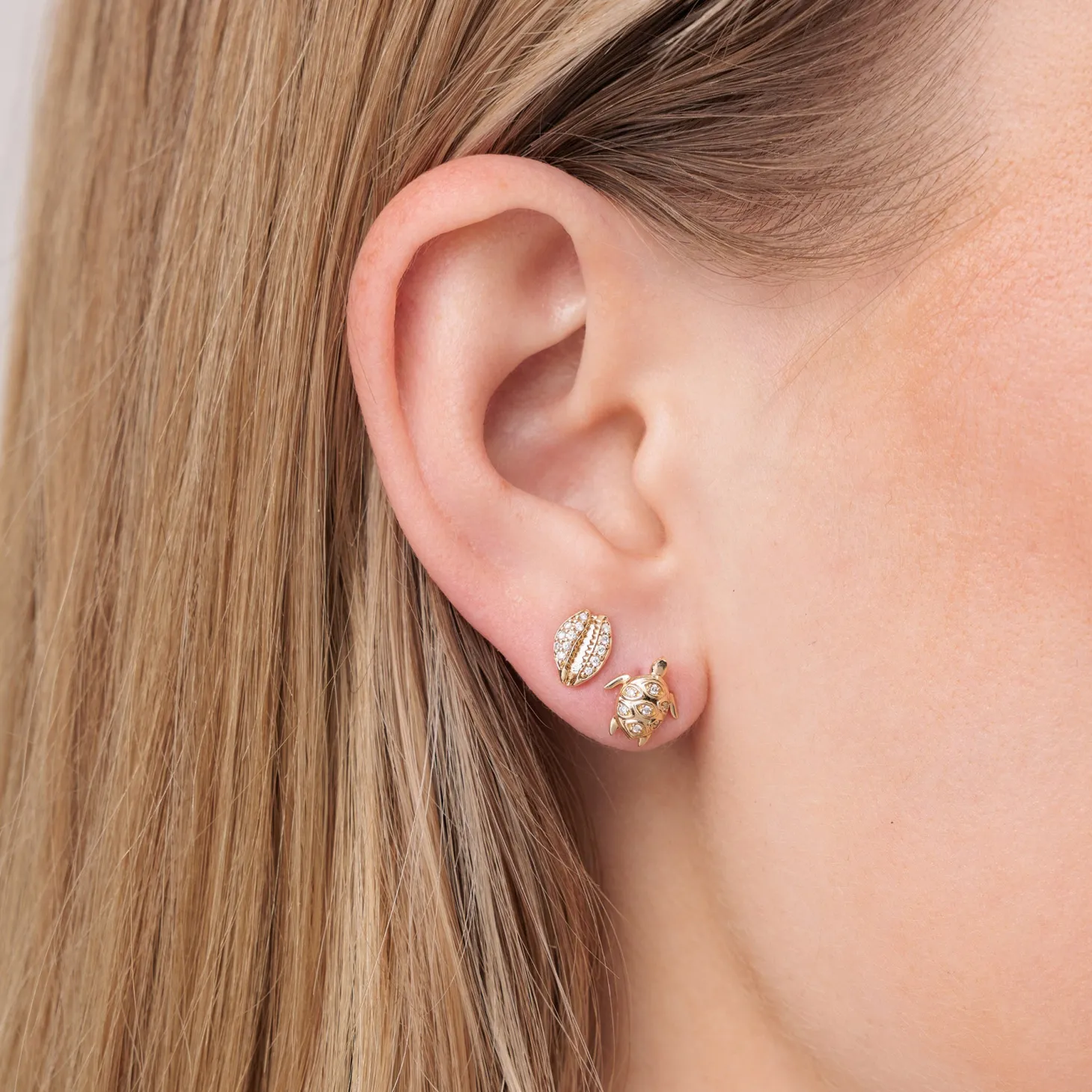 Gold & Diamond Cowrie Shell Stud