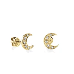 Gold & Diamond Crescent Moon Stud