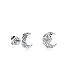 Gold & Diamond Crescent Moon Stud