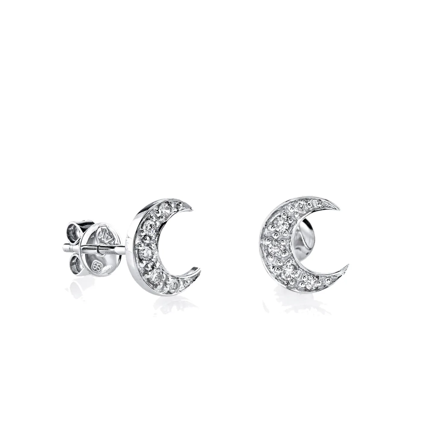 Gold & Diamond Crescent Moon Stud