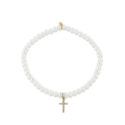 Gold & Diamond Cross on Pearls