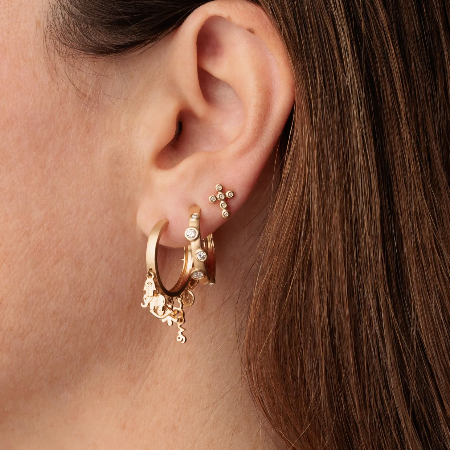 Gold & Diamond Cross Stud
