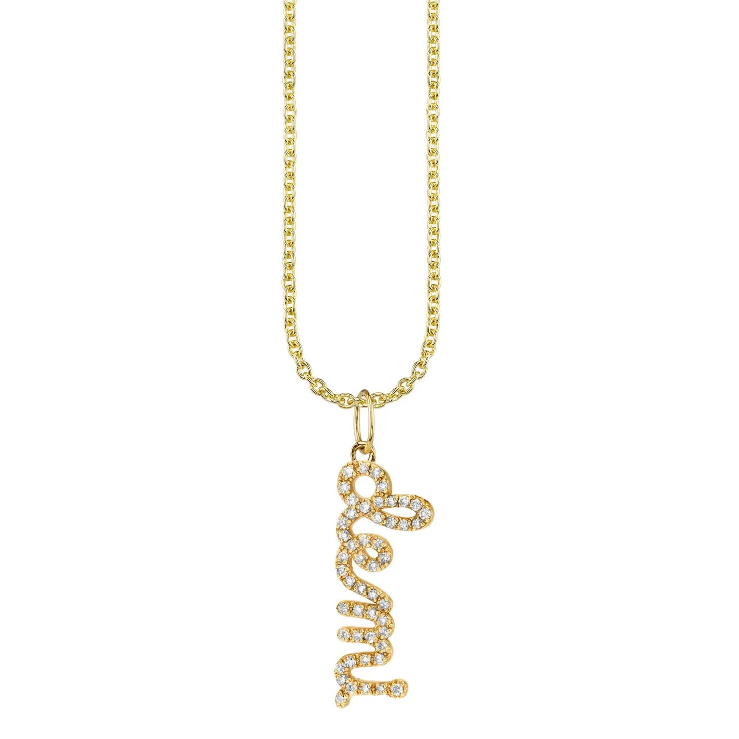 Gold & Diamond Custom Script Charm Necklace