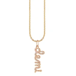 Gold & Diamond Custom Script Charm Necklace