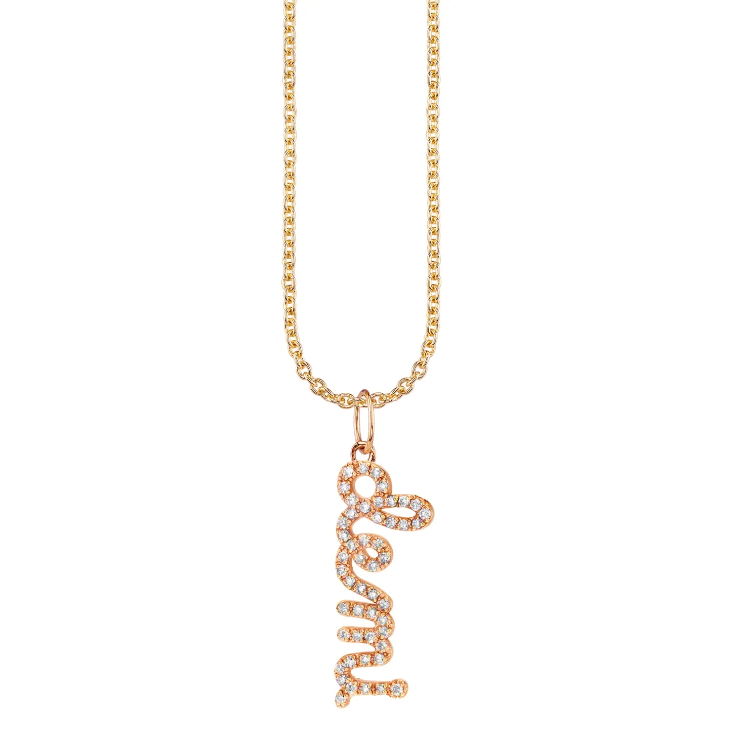 Gold & Diamond Custom Script Charm Necklace