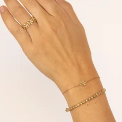 Gold & Diamond Daisy Flower Bracelet