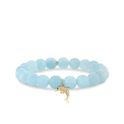 Gold & Diamond Dolphin Charm on Aquamarine