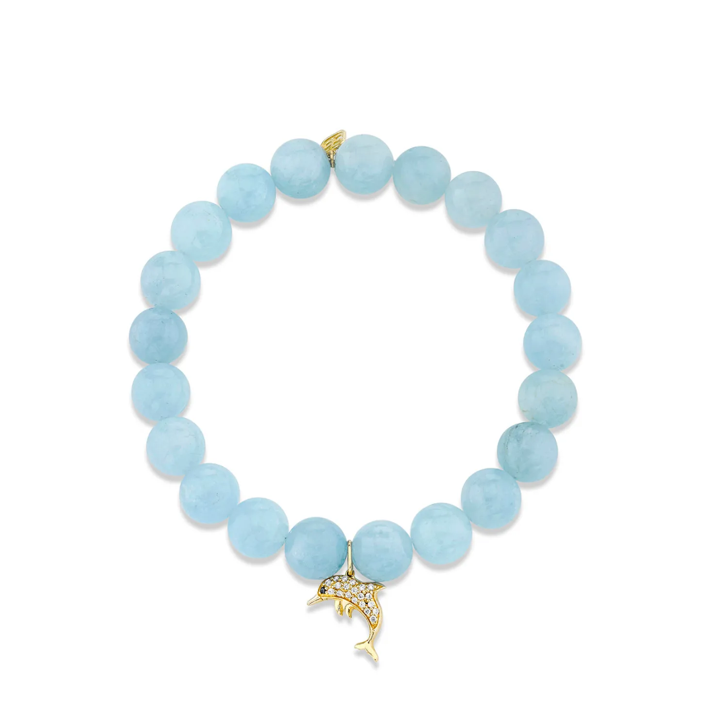 Gold & Diamond Dolphin Charm on Aquamarine