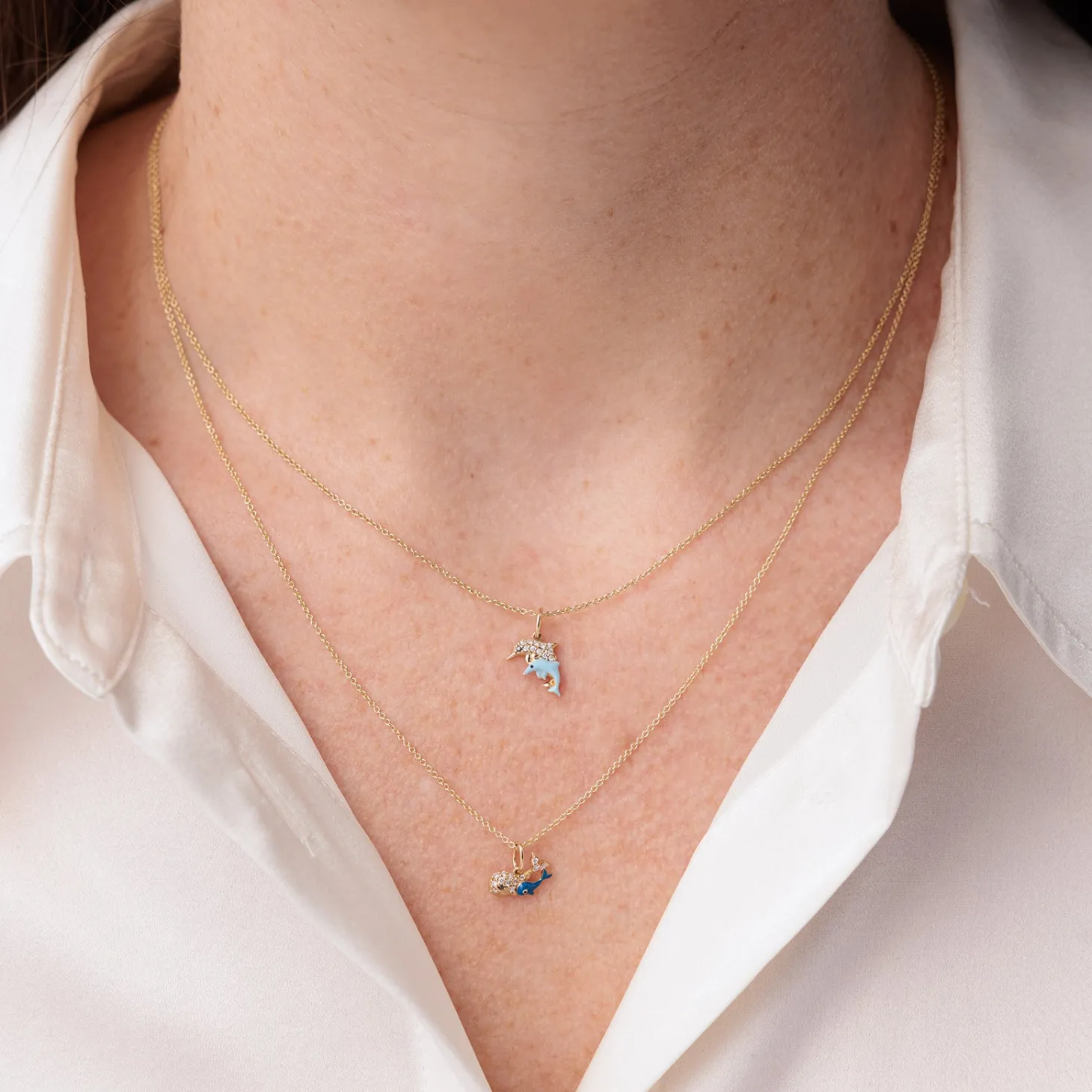 Gold & Diamond Dolphin Family Charm