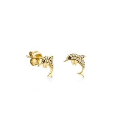 Gold & Diamond Dolphin Stud