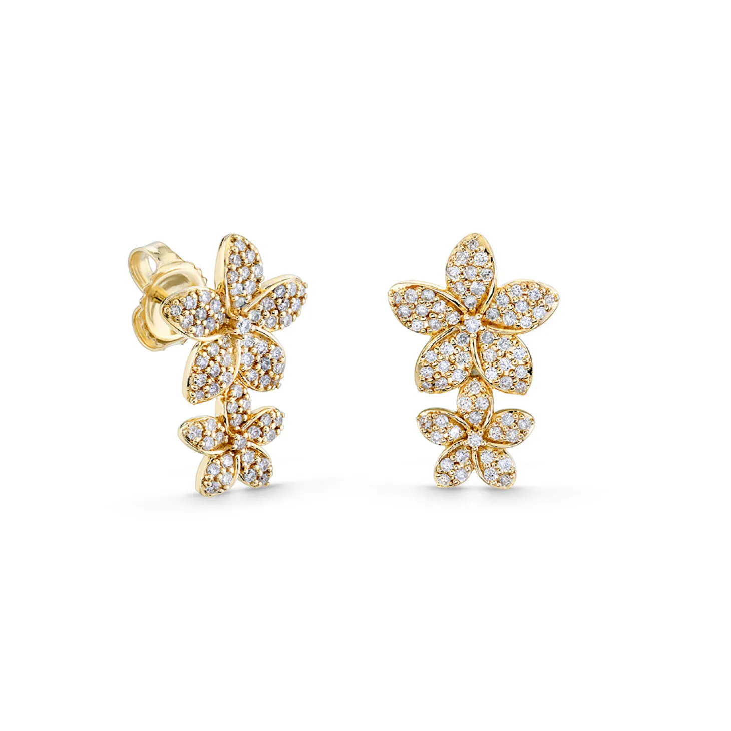 Gold & Diamond Double Plumeria Stud