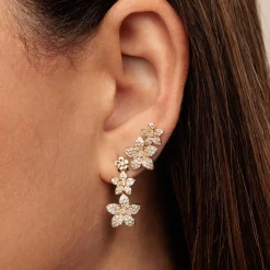 Gold & Diamond Double Plumeria Stud