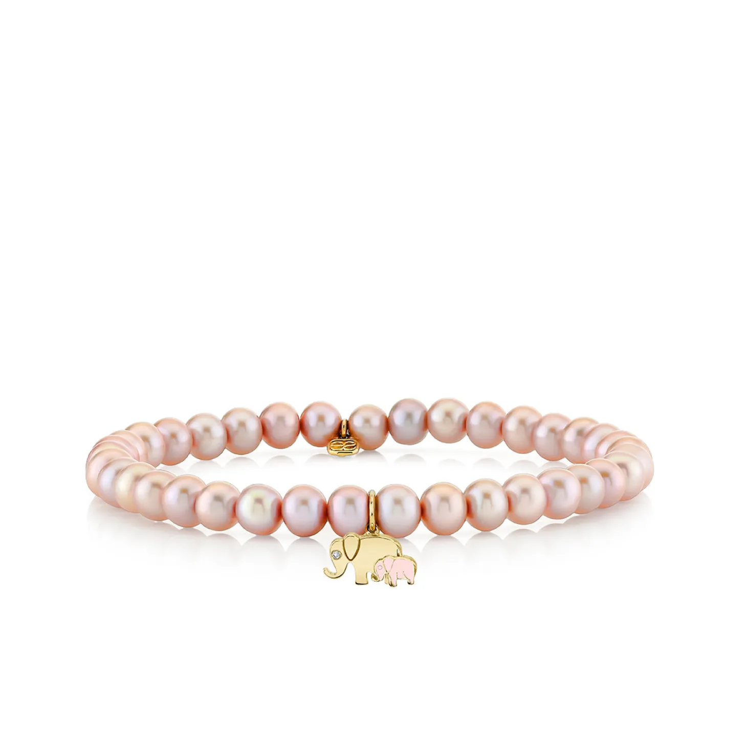 Gold & Diamond Elephant Family on Rose Pearls