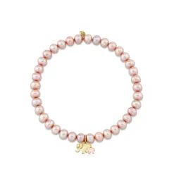 Gold & Diamond Elephant Family on Rose Pearls