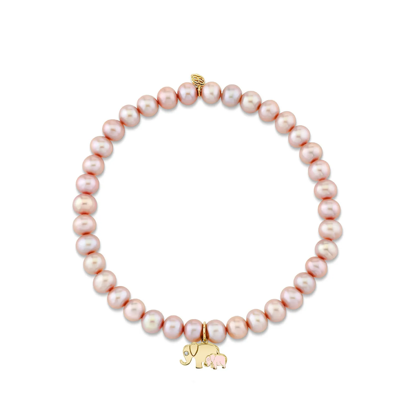 Gold & Diamond Elephant Family on Rose Pearls