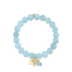 Gold & Diamond Elephant Family on Aquamarine