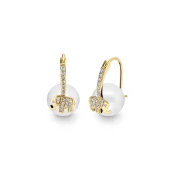 Gold & Diamond Elephant Pearl Earrings